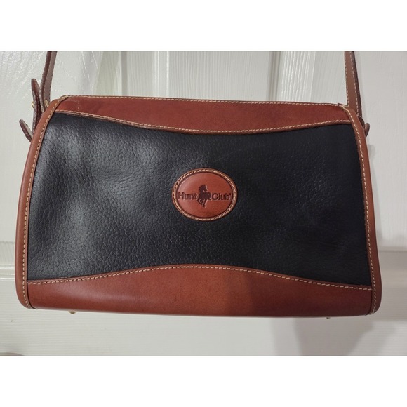 Hunt Club Vintage Leather Shoulder Crossbody Bag Purse Black and Brown - Picture 2 of 11